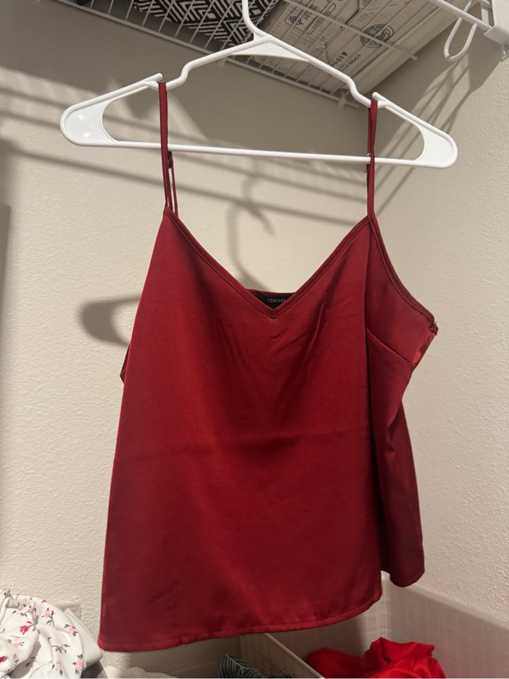 Forever 21 Red Satin V-Neck Cami with Spaghetti Straps